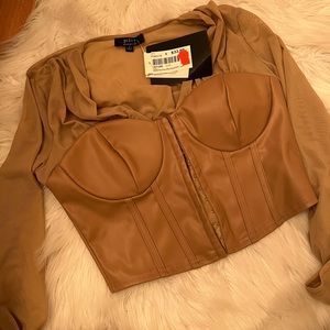 Faux Leather/Mesh Corset Top